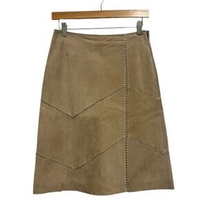 Express Skirt Women 2 Tan Suede Knee Length Y2K 90s Fall Closet Staple Lined